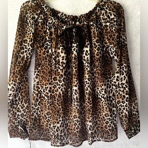 Luz Leopard Print Long Sleeve Sheer Top Size Small